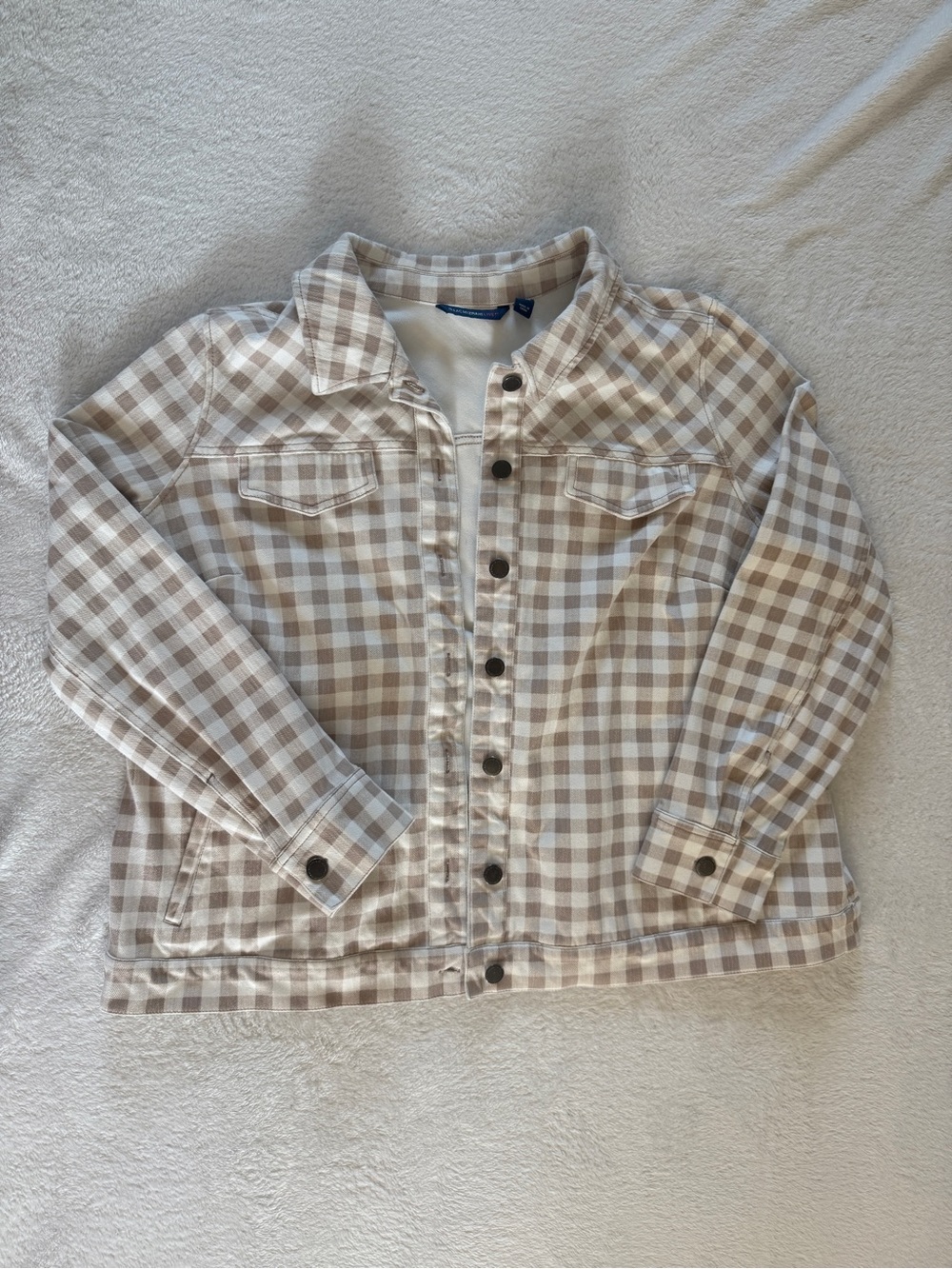Isaac Mizrahi Live! 2X Beige Gingham Button Front Jacket